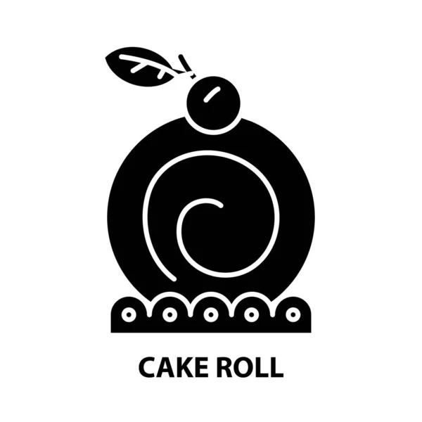 Cake roll icon, black vector sign with editable strokes, concept illustration — Stock Vector