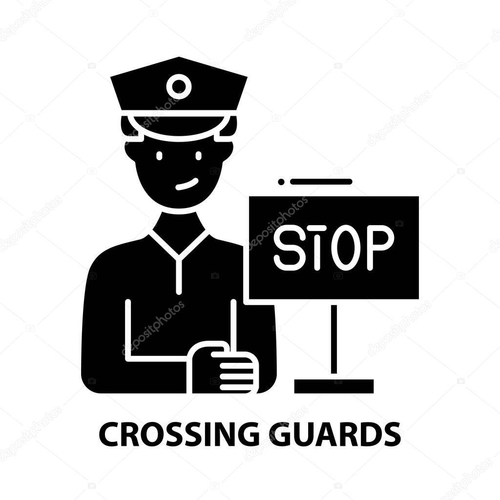 crossing guards icon, black vector sign with editable strokes, concept illustration