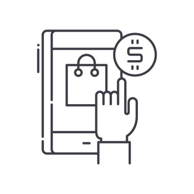 Çevrimiçi alışveriş simgesi, doğrusal izole edilmiş illüstrasyon, ince çizgi vektörü, web tasarım işareti, düzenlenebilir beyaz arkaplan üzerinde çizgi konsept sembolü.