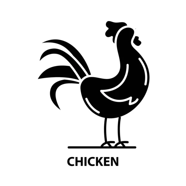 Ícone de frango, sinal vetorial preto com traços editáveis, ilustração conceito — Vetor de Stock