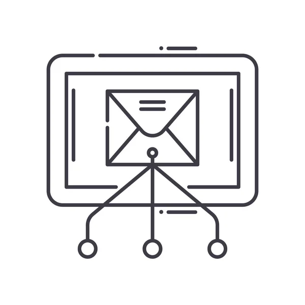 Online-Marketing-Konzept-Symbol, linear isolierte Illustration, dünner Linienvektor, Web-Design-Zeichen, umreißendes Konzept-Symbol mit editierbarem Strich auf weißem Hintergrund. — Stockvektor