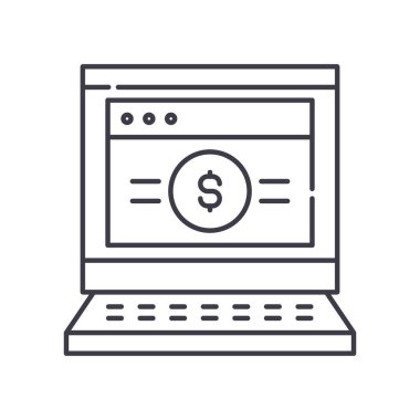 Çevrimiçi ücret simgesi, doğrusal izole edilmiş illüstrasyon, ince çizgi vektörü, web tasarım işareti, düzenlenebilir beyaz arkaplan üzerinde çizgi konsept sembolü.