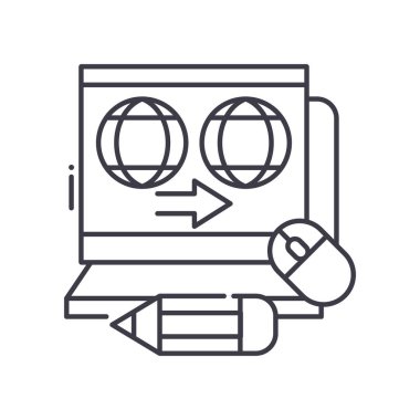 Çevrimiçi öğrenme simgesi, doğrusal izole edilmiş illüstrasyon, ince çizgi vektörü, web tasarım işareti, düzenlenebilir beyaz arkaplan üzerinde çizgi konsept sembolü.