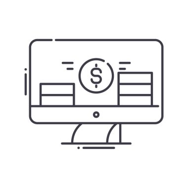 Çevrimiçi iş simgesi, doğrusal izole edilmiş illüstrasyon, ince çizgi vektörü, web tasarım işareti, düzenlenebilir beyaz arkaplan üzerinde çizgi konsept sembolü.