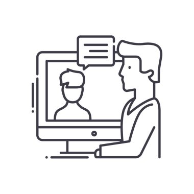 Çevrimiçi danışma simgesi, doğrusal izole edilmiş illüstrasyon, ince çizgi vektörü, web tasarım işareti, düzenlenebilir beyaz arkaplan üzerinde çizgi konsept sembolü.