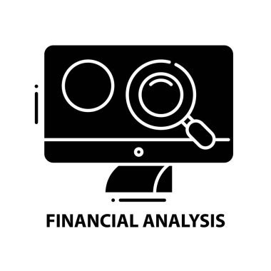 bilgisayar finansal analiz simgesi, düzenlenebilir vuruşlarla siyah vektör işareti, konsept illüstrasyon