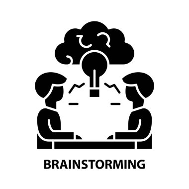 Beyin fırtınası simgesi simgesi, düzenlenebilir vuruşlarla siyah vektör işareti, konsept illüstrasyon