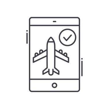 Çevrimiçi rezervasyon simgesi, doğrusal izole edilmiş illüstrasyon, ince çizgi vektörü, web tasarım işareti, düzenlenebilir beyaz arkaplan üzerinde çizgi konsept sembolü.