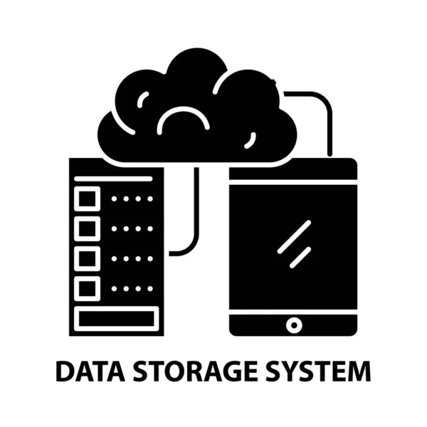 Ícone do sistema de armazenamento de dados, sinal vetorial preto com traços editáveis, ilustração conceito — Vetor de Stock