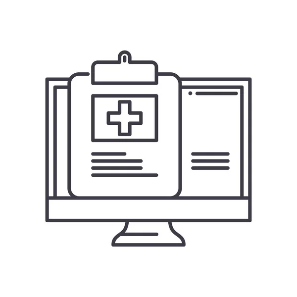 Online health check icon, γραμμική απομονωμένη απεικόνιση, λεπτή γραμμή διάνυσμα, web design σημάδι, περίγραμμα έννοια σύμβολο με επεξεργάσιμο εγκεφαλικό επεισόδιο σε λευκό φόντο. — Διανυσματικό Αρχείο