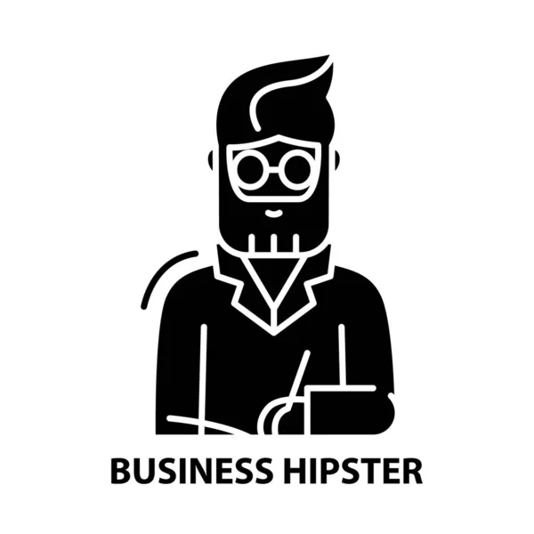 Icône business hipster, signe vectoriel noir avec traits modifiables, illustration de concept — Image vectorielle