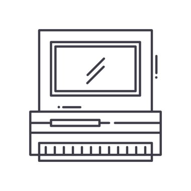 Eski bilgisayar simgesi, doğrusal izole edilmiş illüstrasyon, ince çizgi vektörü, web tasarım işareti, düzenlenebilir çizgi konsept sembolü beyaz arkaplan üzerinde.