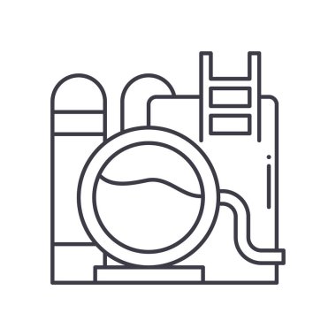 Petrol rafinerisi simgesi, doğrusal izole edilmiş illüstrasyon, ince çizgi vektörü, web tasarım işareti, düzenlenebilir konsept sembolü beyaz arkaplan üzerinde.