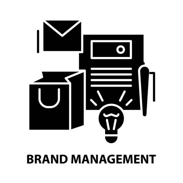 Ícone conceito de gestão de marca, sinal vetorial preto com traços editáveis, ilustração conceito — Vetor de Stock