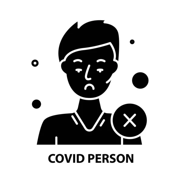 Ikona osoby covid, czarny znak wektora z edytowalnymi pociągnięciami, ilustracja koncepcyjna — Wektor stockowy