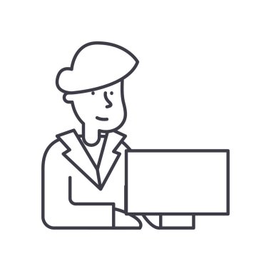 Ofis çalışanı simgesi, doğrusal izole edilmiş illüstrasyon, ince çizgi vektörü, web tasarım işareti, düzenlenebilir çizgi konsept sembolü beyaz arkaplan üzerinde.