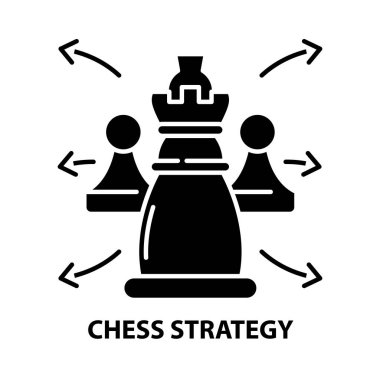 Satranç stratejisi simgesi, düzenlenebilir vuruşlarla siyah vektör işareti, konsept illüstrasyon