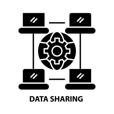 veri paylaşım simgesi, düzenlenebilir vuruşlarla siyah vektör işareti, konsept illüstrasyon