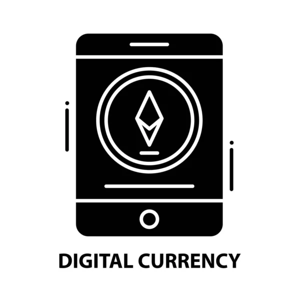 Icono de símbolo de moneda digital, signo de vector negro con trazos editables, ilustración de concepto — Vector de stock