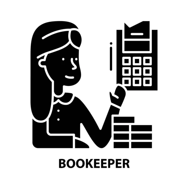 Bookeeper εικονίδιο, μαύρο διάνυσμα υπογράψει με επεξεργάσιμο εγκεφαλικά επεισόδια, εικόνα έννοια — Διανυσματικό Αρχείο