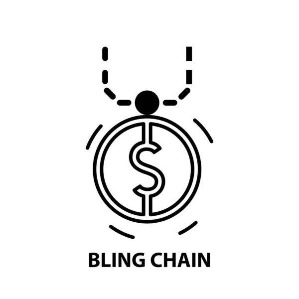 Bling chain icon, sinal vetorial preto com traços editáveis, ilustração conceito —  Vetores de Stock