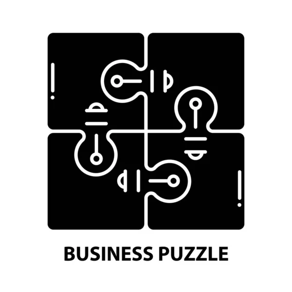 Business puzzle icon, segno vettoriale nero con tratti modificabili, illustrazione concettuale — Vettoriale Stock