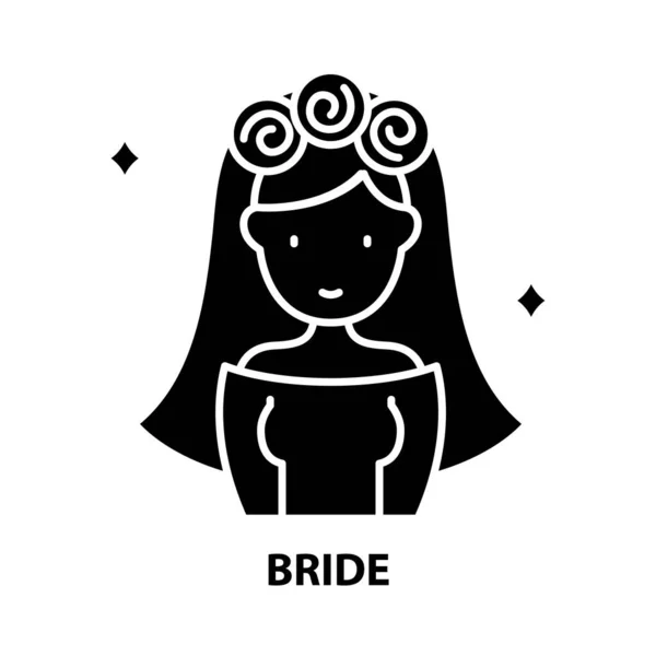Icono de símbolo de novia, signo de vector negro con trazos editables, ilustración de concepto — Archivo Imágenes Vectoriales