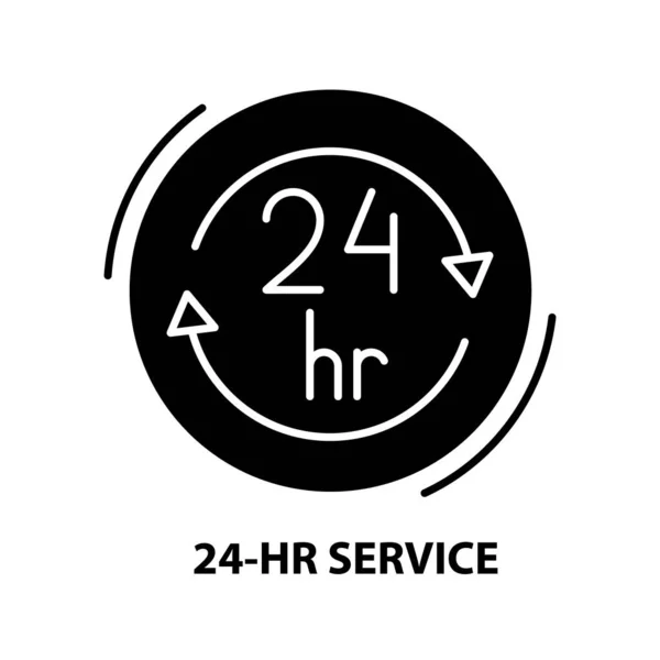 24-Stunden-Service-Symbol, schwarzes Vektorschild mit editierbaren Strichen, Konzeptillustration — Stockvektor