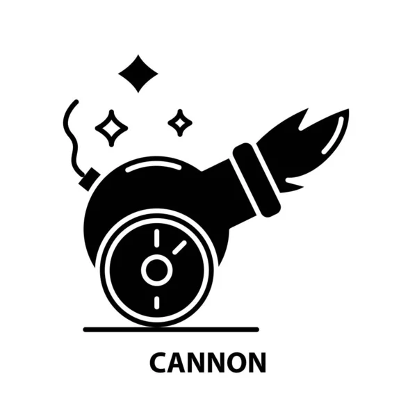 Иконка пушки, знак черного вектора с редактируемыми штрихами, концептуальная иллюстрация — стоковый вектор