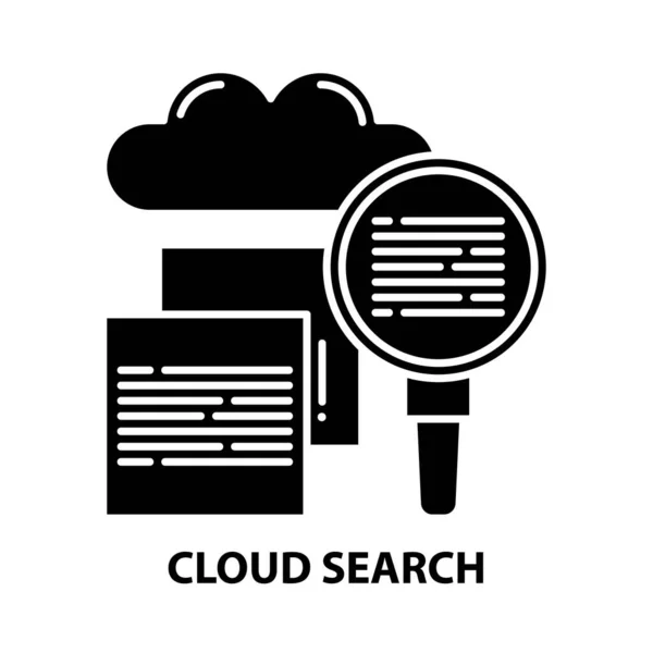 Ícone de símbolo de pesquisa em nuvem, sinal de vetor preto com traços editáveis, ilustração conceito — Vetor de Stock