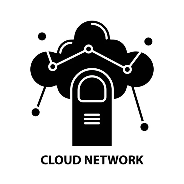 Ícone de símbolo de rede de nuvem, sinal de vetor preto com traços editáveis, ilustração conceito —  Vetores de Stock