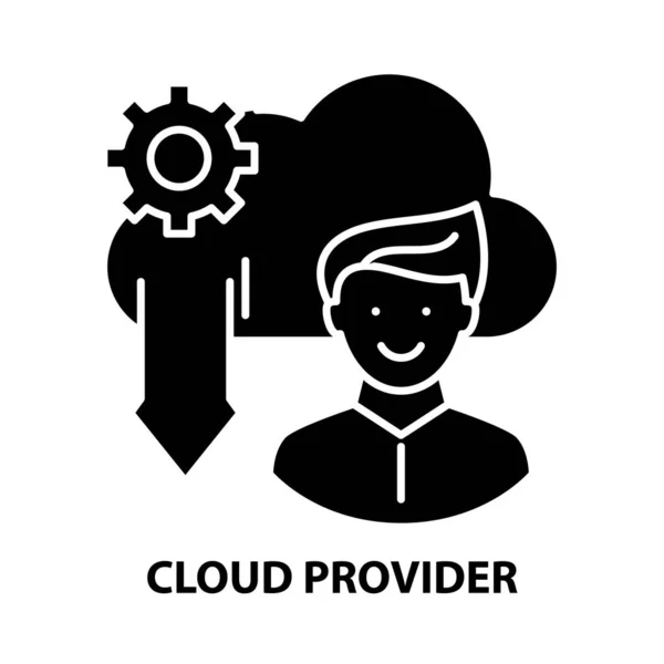 Ikona dostawcy chmury, czarny znak wektora z edytowalnymi pociągnięciami, ilustracja koncepcyjna — Wektor stockowy
