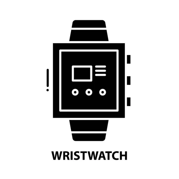 Ikona náramkových hodinek, černý vektorový znak s upravitelnými tahy, koncept ilustrace — Stockový vektor