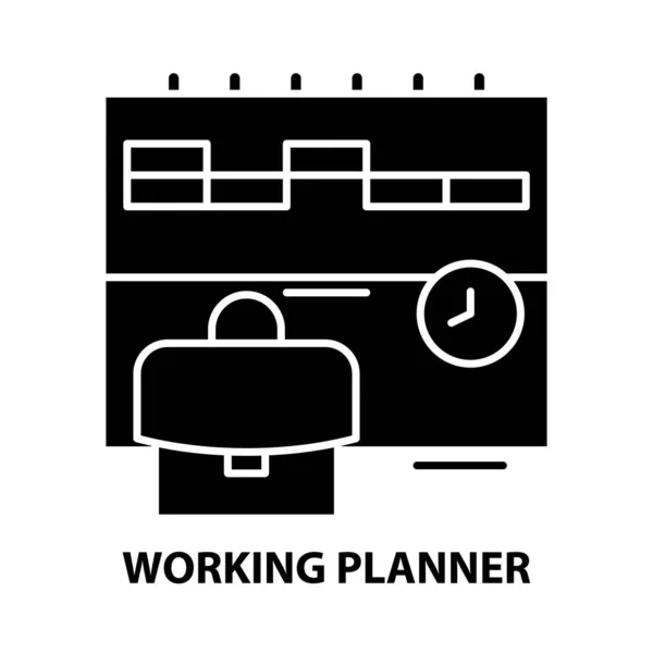 工作计划图标，带有可编辑笔划的黑色矢量符号，概念图 — 图库矢量图片