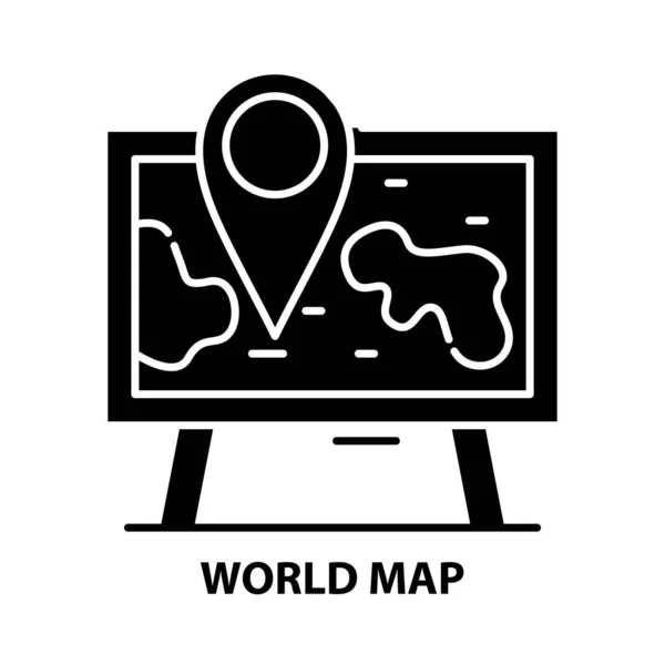 Ikona mapy świata, czarny znak wektora z edytowalnymi pociągnięciami, ilustracja koncepcyjna — Wektor stockowy