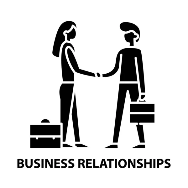 Icône des relations d'affaires, signe vectoriel noir avec traits modifiables, illustration de concept — Image vectorielle