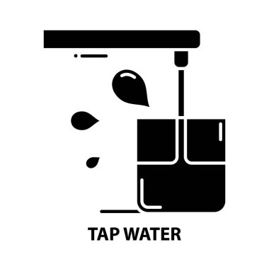 Musluk suyu simgesi, düzenlenebilir vuruşlarla siyah vektör işareti, konsept illüstrasyon