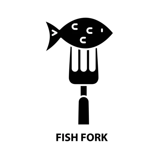 Icono de tenedor de pescado, signo de vector negro con trazos editables, ilustración de concepto — Vector de stock