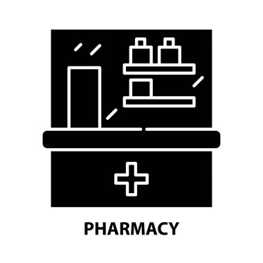 Eczane işaret simgesi, düzenlenebilir vuruşlarla siyah vektör işareti, konsept illüstrasyon