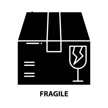 Kırılgan simge, düzenlenebilir vuruşlarla siyah vektör işareti, konsept illüstrasyon