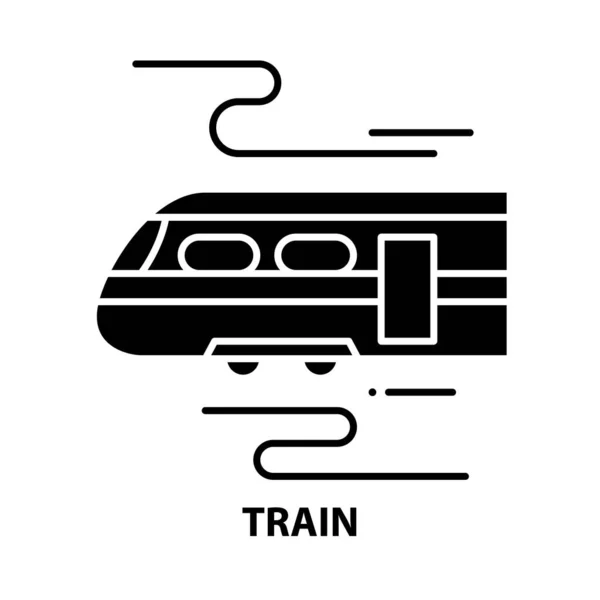 Tåg ikon, svart vektor tecken med redigerbara stroke, koncept illustration — Stock vektor
