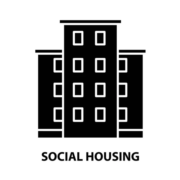 Icono de la vivienda social, signo de vector negro con trazos editables, ilustración del concepto — Archivo Imágenes Vectoriales