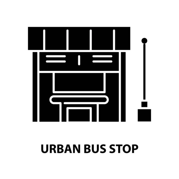 城市巴士站图标,带有可编辑笔划的黑色矢量符号,概念图 — 图库矢量图片