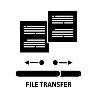 dosya aktarım simgesi, düzenlenebilir vuruşlarla siyah vektör işareti, konsept illüstrasyon