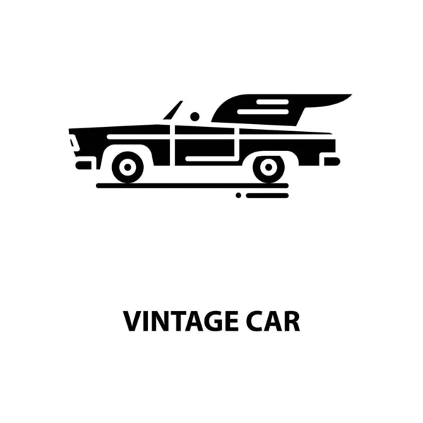 Ícone de carro vintage, sinal de vetor preto com traços editáveis, ilustração conceito — Vetor de Stock
