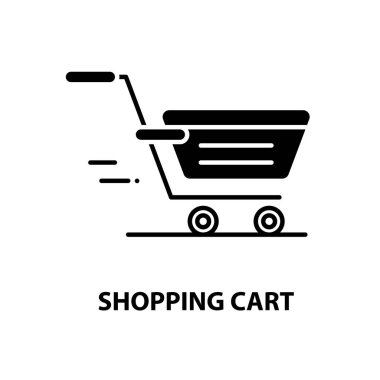 Alışveriş arabası simgesi, düzenlenebilir vuruşlarla siyah vektör işareti, konsept illüstrasyon