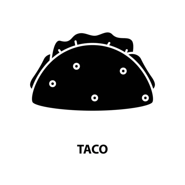 Ikona taco, czarny znak wektorowy z edytowalnymi pociągnięciami, ilustracja koncepcyjna — Wektor stockowy