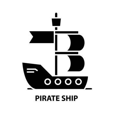 korsan gemi simgesi, düzenlenebilir vuruşlarla siyah vektör işareti, konsept illüstrasyon