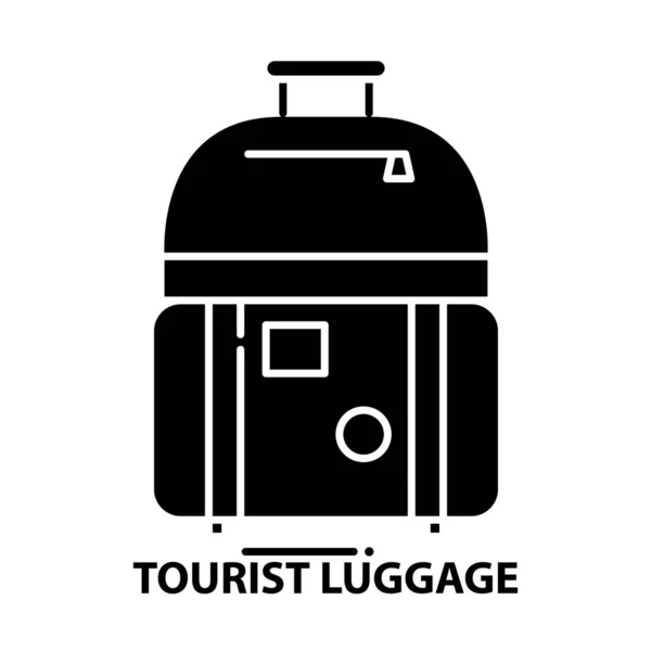 Turist bagage ikon, svart vektor tecken med redigerbara stroke, koncept illustration — Stock vektor