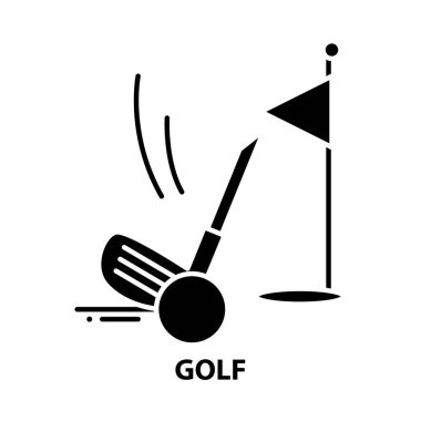 Golf ikonu, düzenlenebilir vuruşlu siyah vektör işareti, konsept illüstrasyon
